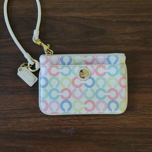 Coach Wristlet - white / multi-color, leather exterior with pale pink interior